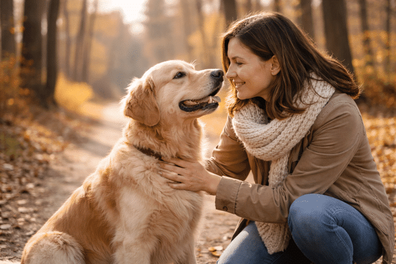 Hund_und_Halterin vertraut miteinander.