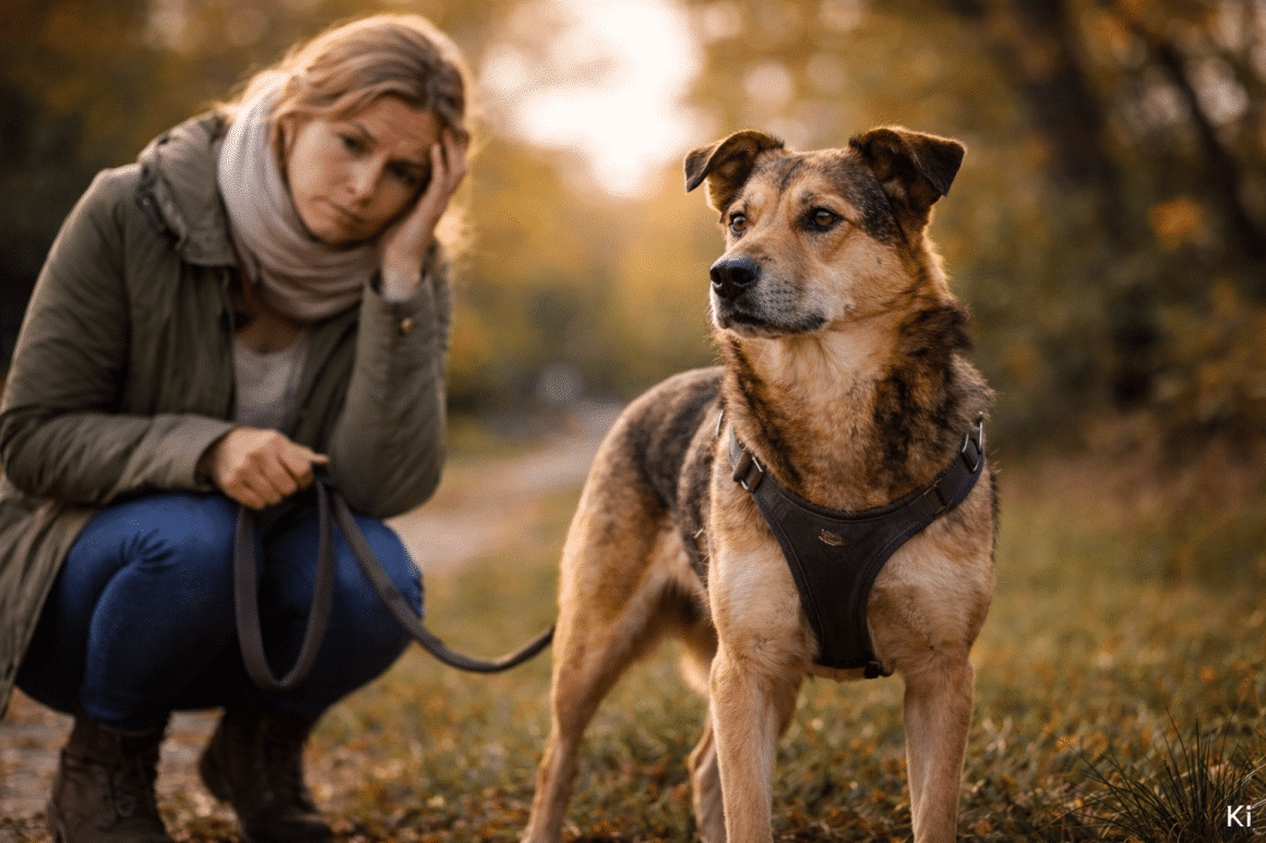 Halterin versteht das Verhalten des Hundes nicht.
