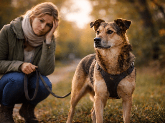 Halterin versteht das Verhalten des Hundes nicht.