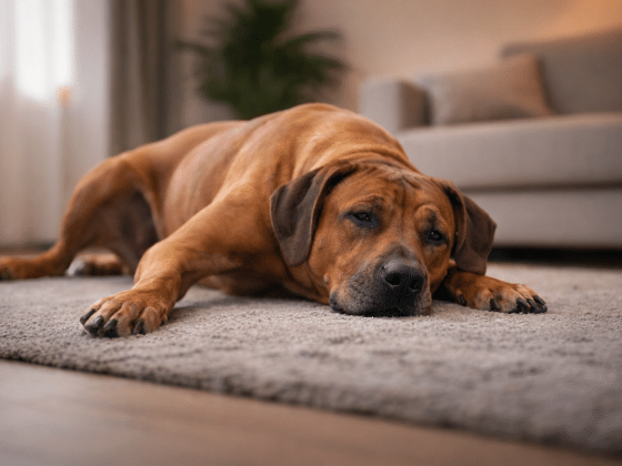 RR liegt unentspannt auf dem Boden.