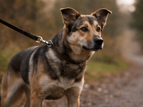 Hund mit angespanntem Körper zeigt frühe Stressanzeichen bei einer Begegnung