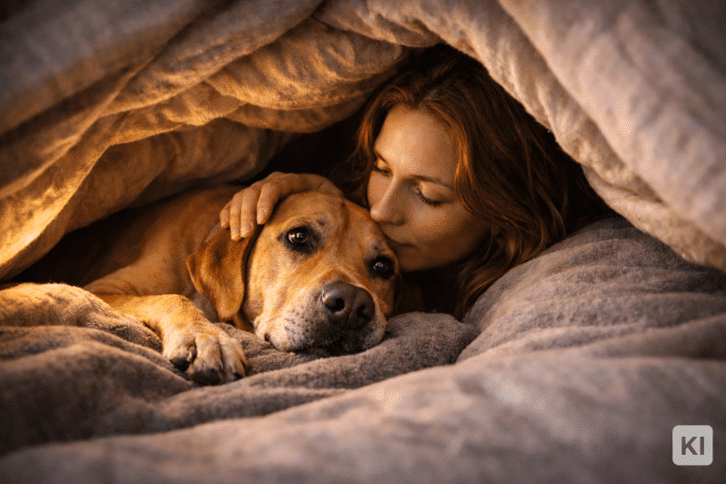 Hund mit Panik bei Silvester. Darum wird die Nacht in der Höhle verbracht.