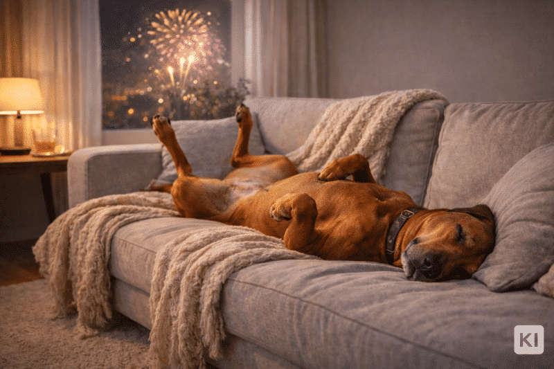 Hund entspannt bei Silvester.