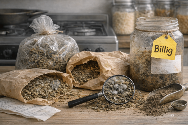 Verfallene Kräuter und billige Produkte