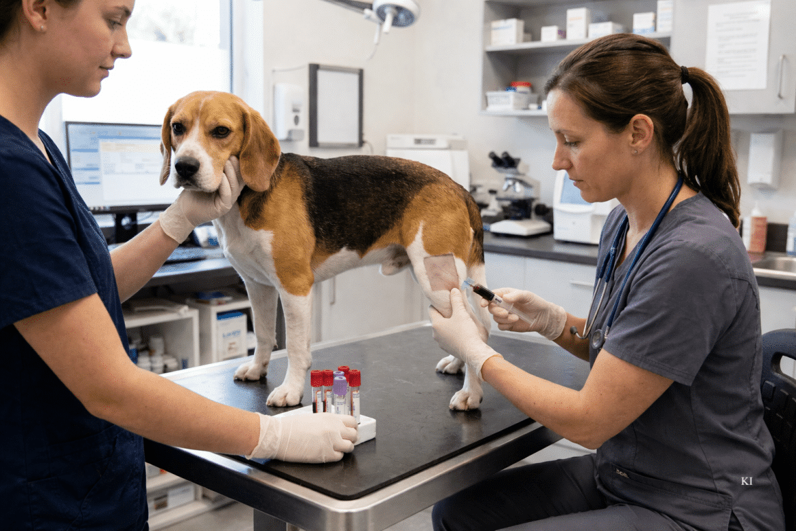 Blutabnahme in der Tierartztpraxis.