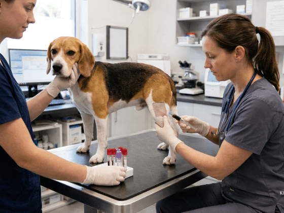 Blutabnahme in der Tierartztpraxis.