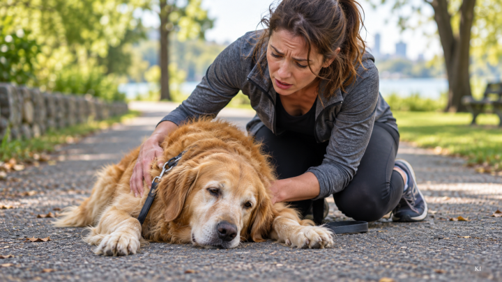 Hund bricht auf Hunderunde zusammen.